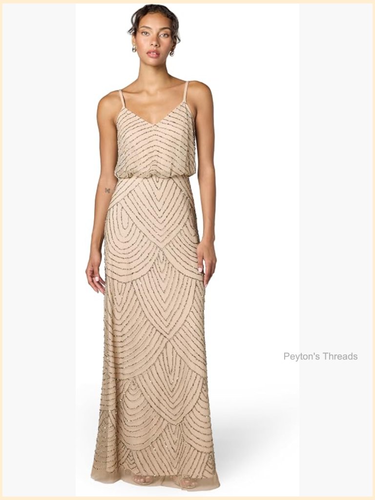 Long Blouson Dress Beaded Chiffon Formal Gown